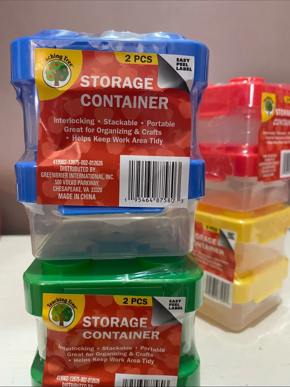 Lego Inspired Stackable Plastic Storage Containers Set-Blue, Red, Green, Yellow
